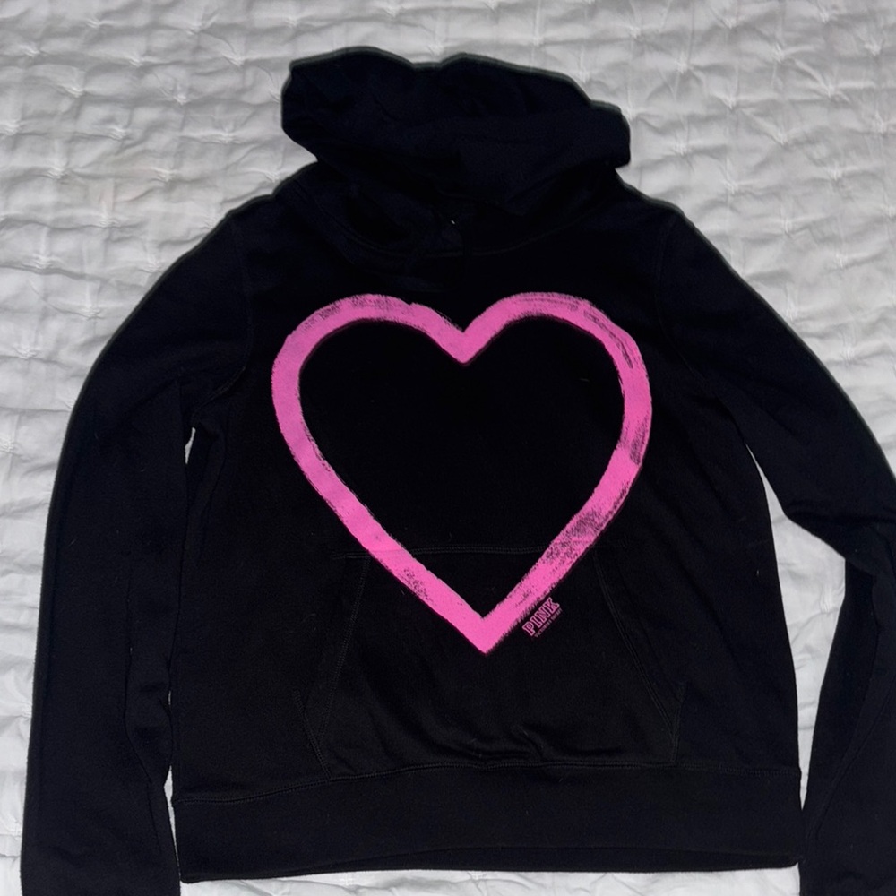 PINK RARE Black Hoodie with Pink Heart Design